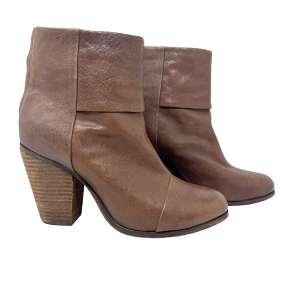 RAG & BONE Newbury Brown Leather Back Zip Ankle Heel Boots Booties size 7 37 - Picture 11 of 11